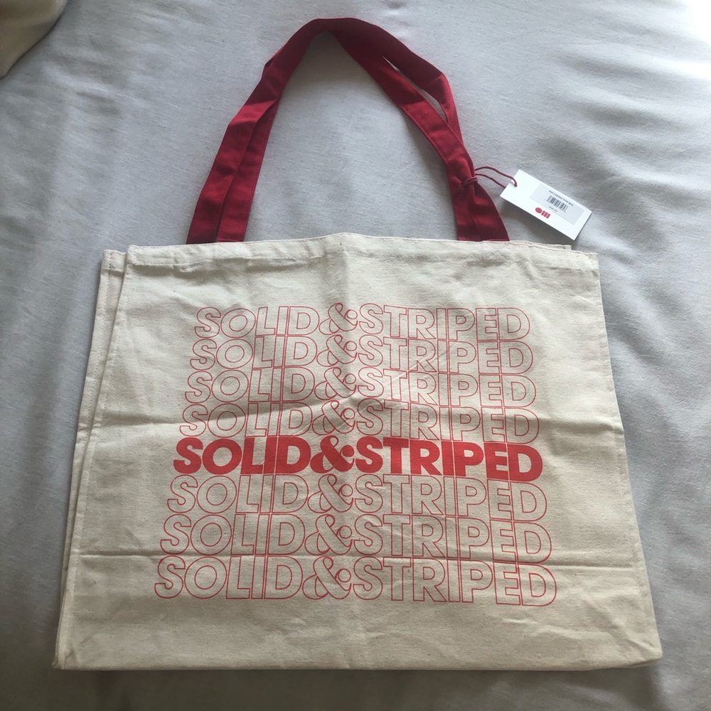 Solid & striped canvas logo tote bag